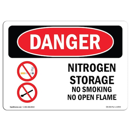 OSHA Danger, Nitrogen Storage No Smoking No Open Flame, 24in X 18in Rigid Plastic